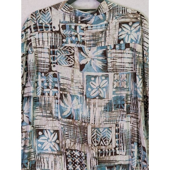Caribbean Mens size XL Shirt Short Sleeve Aqua Brown Floral Tropical Button Up - Picture 12 of 13